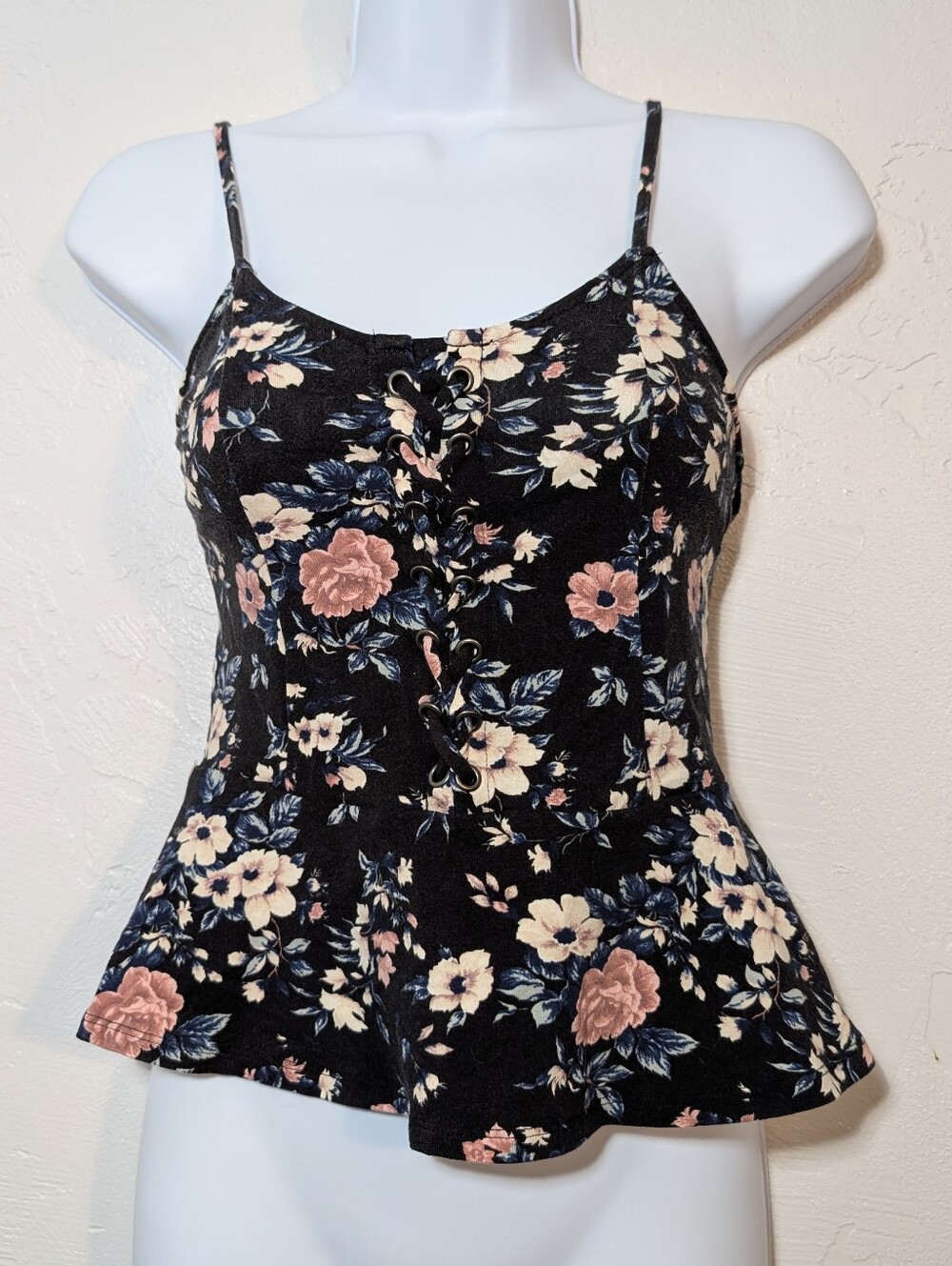 American Eagle Floral Fit & Flare Corset Front Tank Top Boho Romantic Cottage